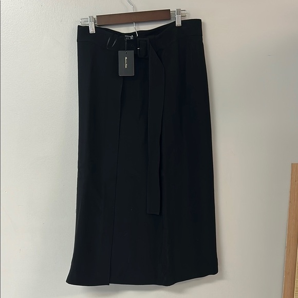 Massimo Dutti Black Pencil Midi Skirt Belted Front - Picture 1 of 7